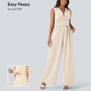 Halara Creamwhite SculptKnit V Neck Sleeveless Ruched
Pocket Jumpsuit,Easy Peezy